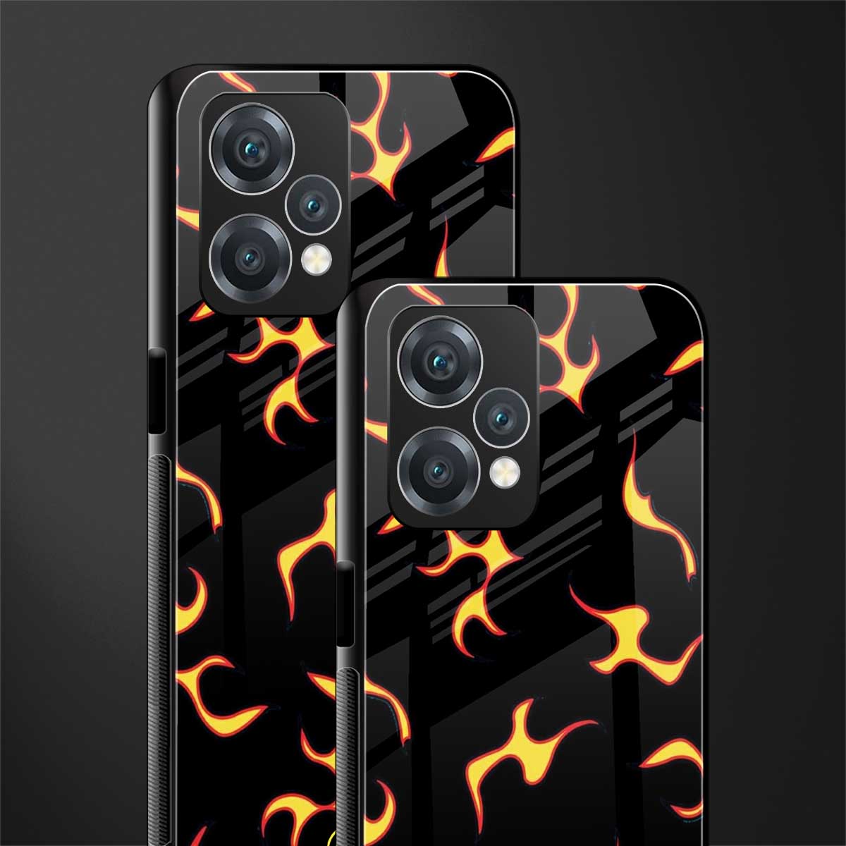 lil flames on black back phone cover | glass case for oneplus nord ce 2 lite 5g