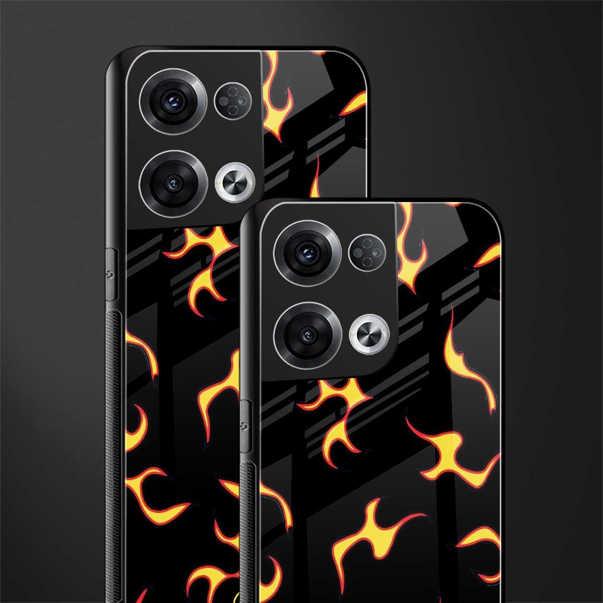 lil flames on black back phone cover | glass case for oppo reno 8