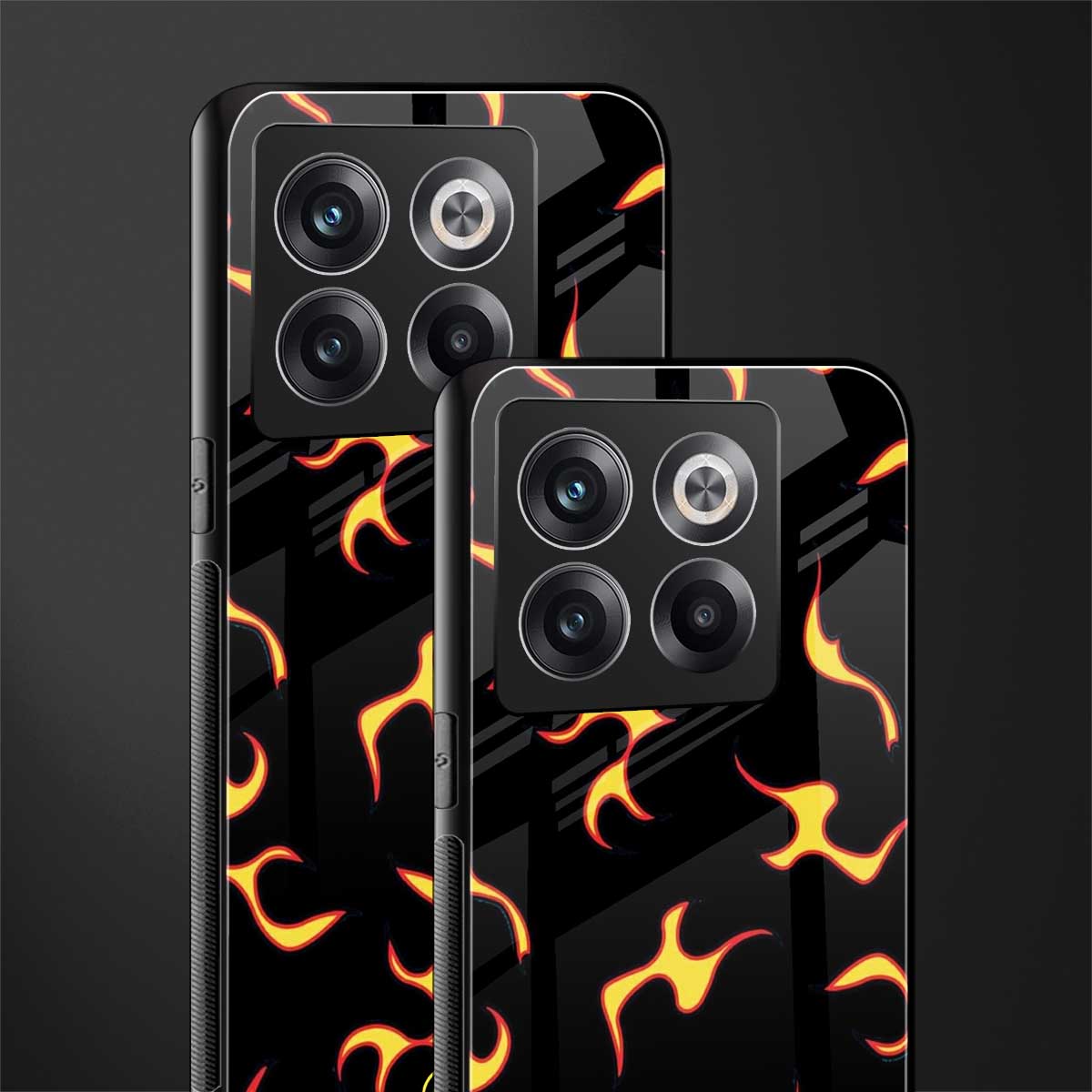 lil flames on black back phone cover | glass case for oneplus 10t