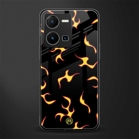 lil flames on black back phone cover | glass case for vivo y35 4g
