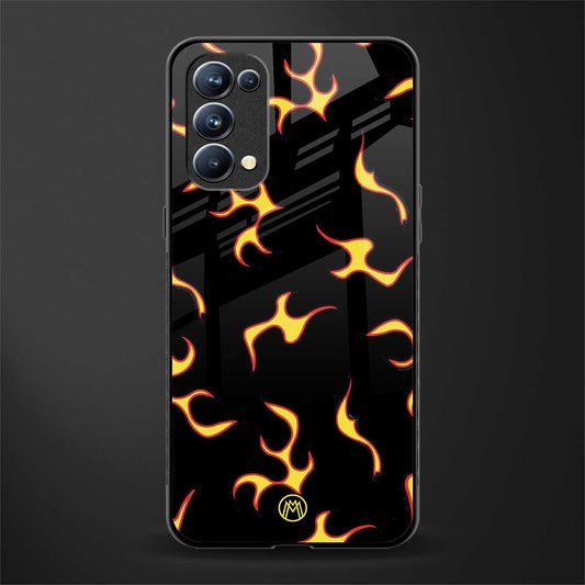 lil flames on black back phone cover | glass case for oppo reno 5