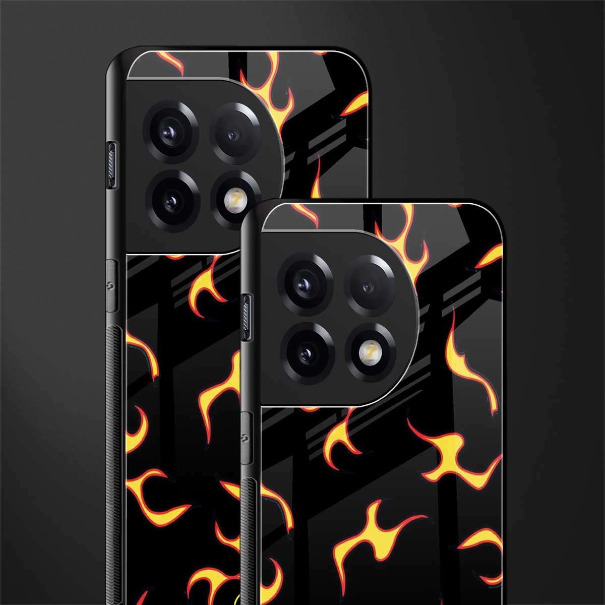 lil flames on black back phone cover | glass case for oneplus 11r