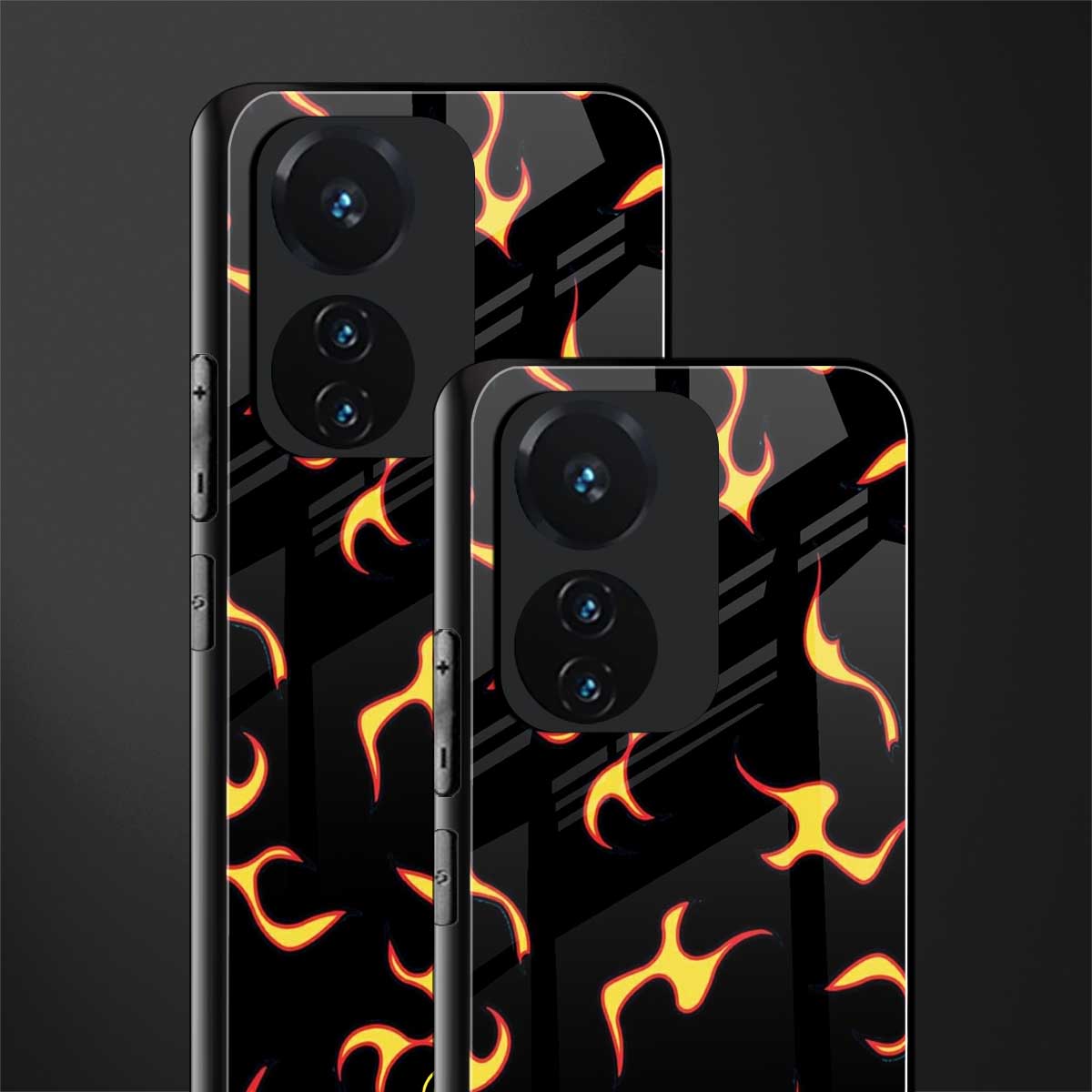 lil flames on black back phone cover | glass case for vivo t1 44w 4g