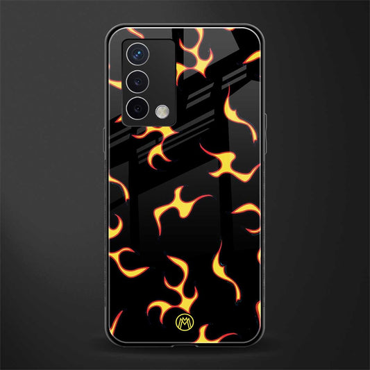 lil flames on black back phone cover | glass case for oppo a74 4g