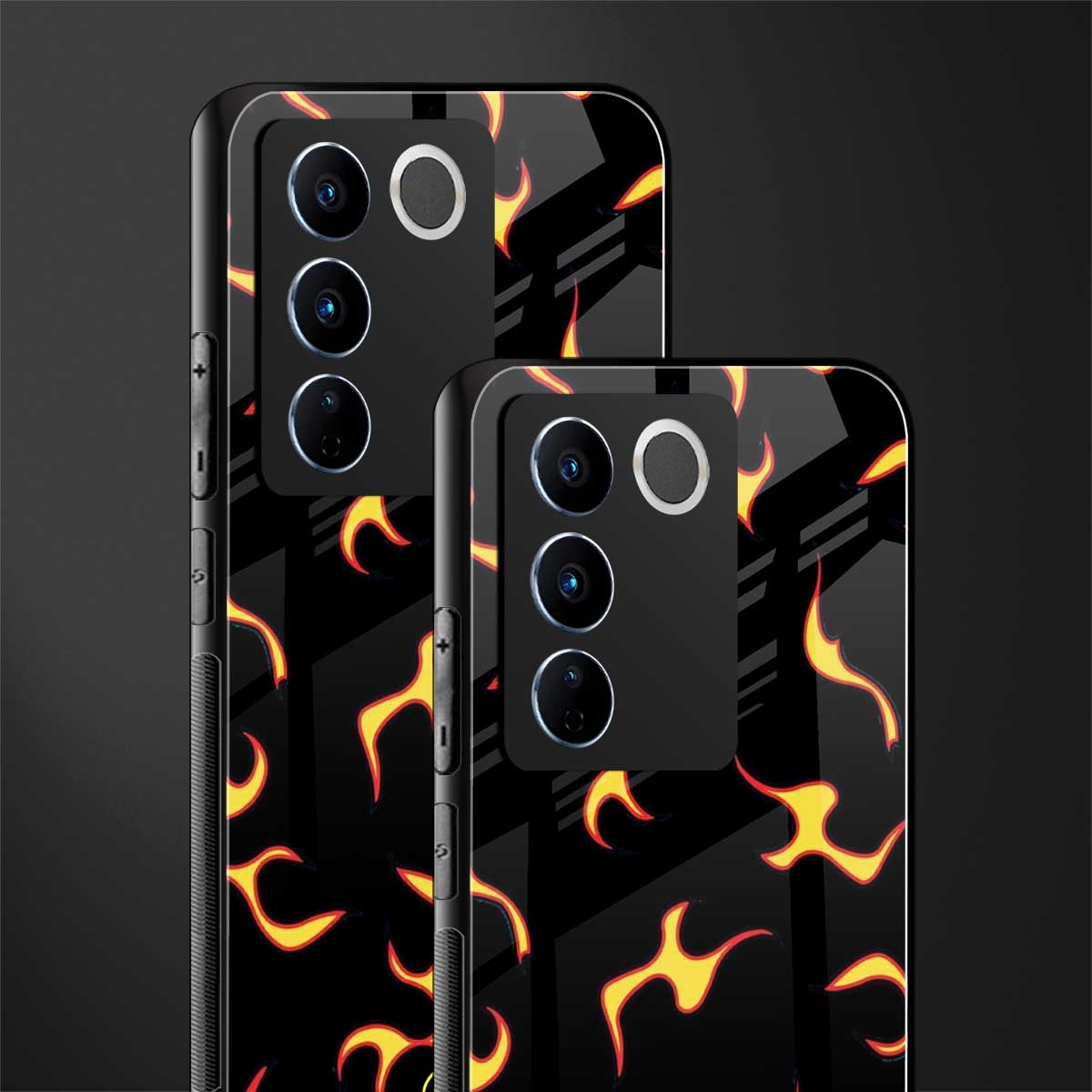 lil flames on black back phone cover | glass case for vivo v27 pro 5g