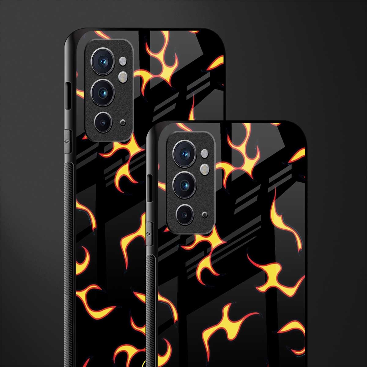 lil flames on black glass case for oneplus 9rt image-2