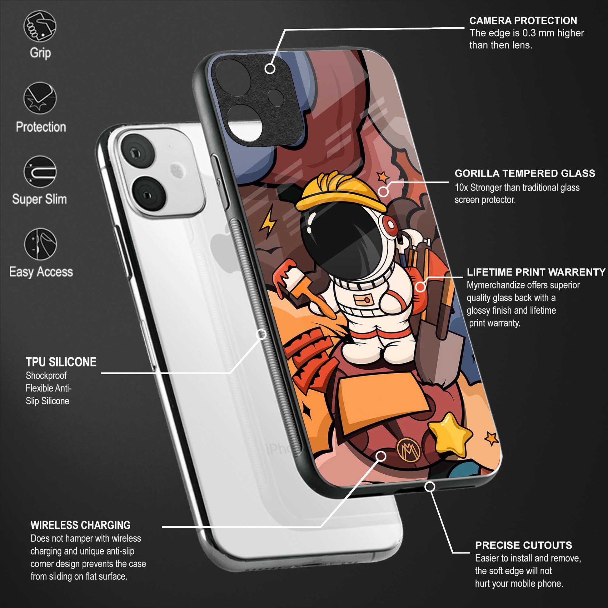 lil spaceman back phone cover | glass case for oppo reno 8 pro