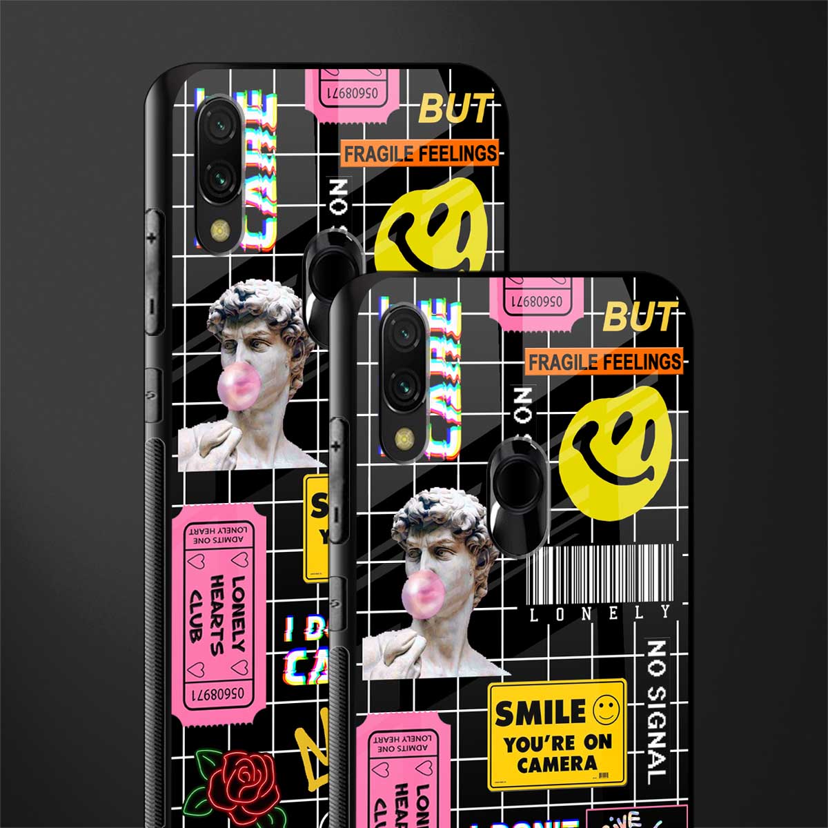 lonely hearts club black glass case for redmi y3 image-2