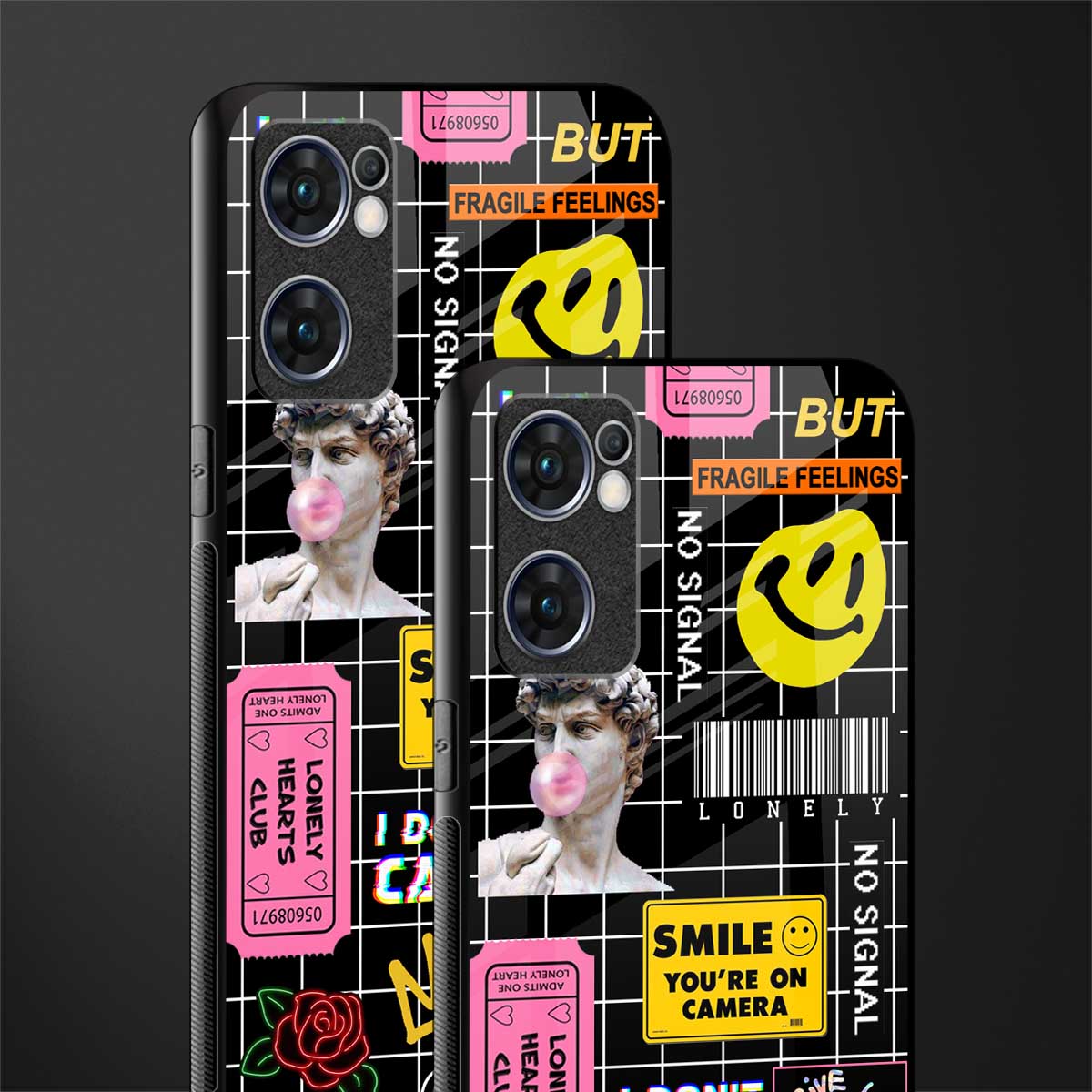 lonely hearts club black glass case for oppo reno7 5g image-2