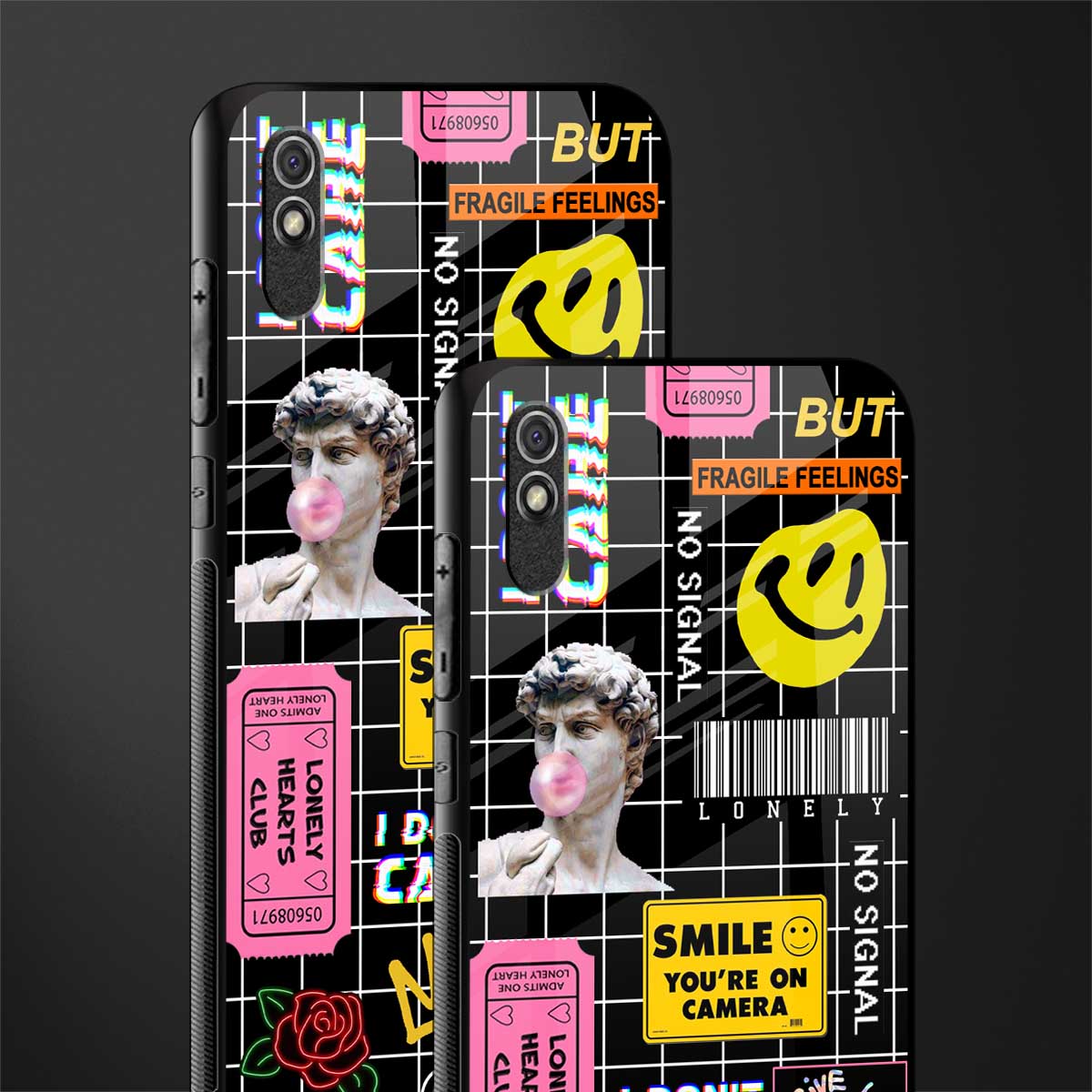 lonely hearts club black glass case for redmi 9i image-2