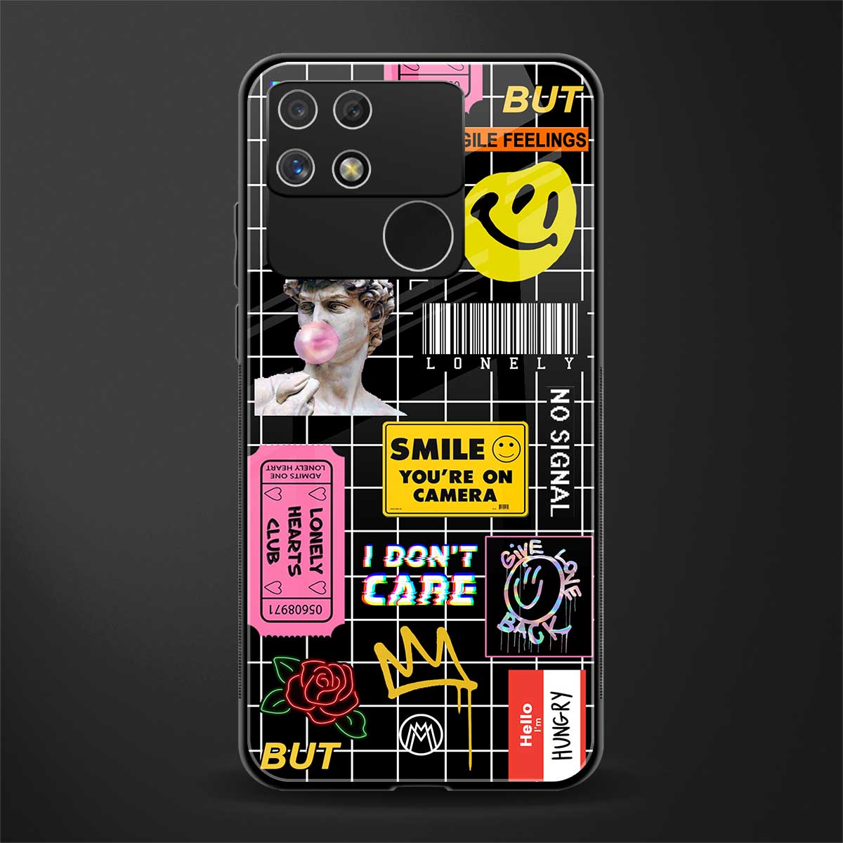lonely hearts club black back phone cover | glass case for realme narzo 50a