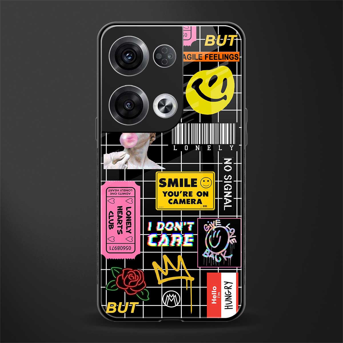 lonely hearts club black back phone cover | glass case for oppo reno 8