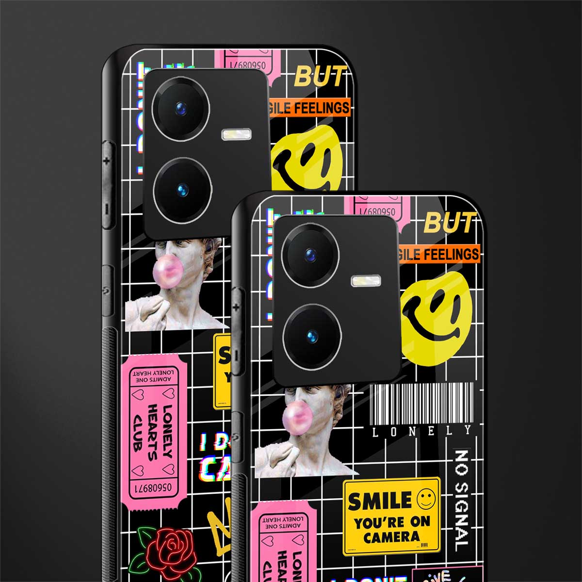 lonely hearts club black back phone cover | glass case for vivo y22