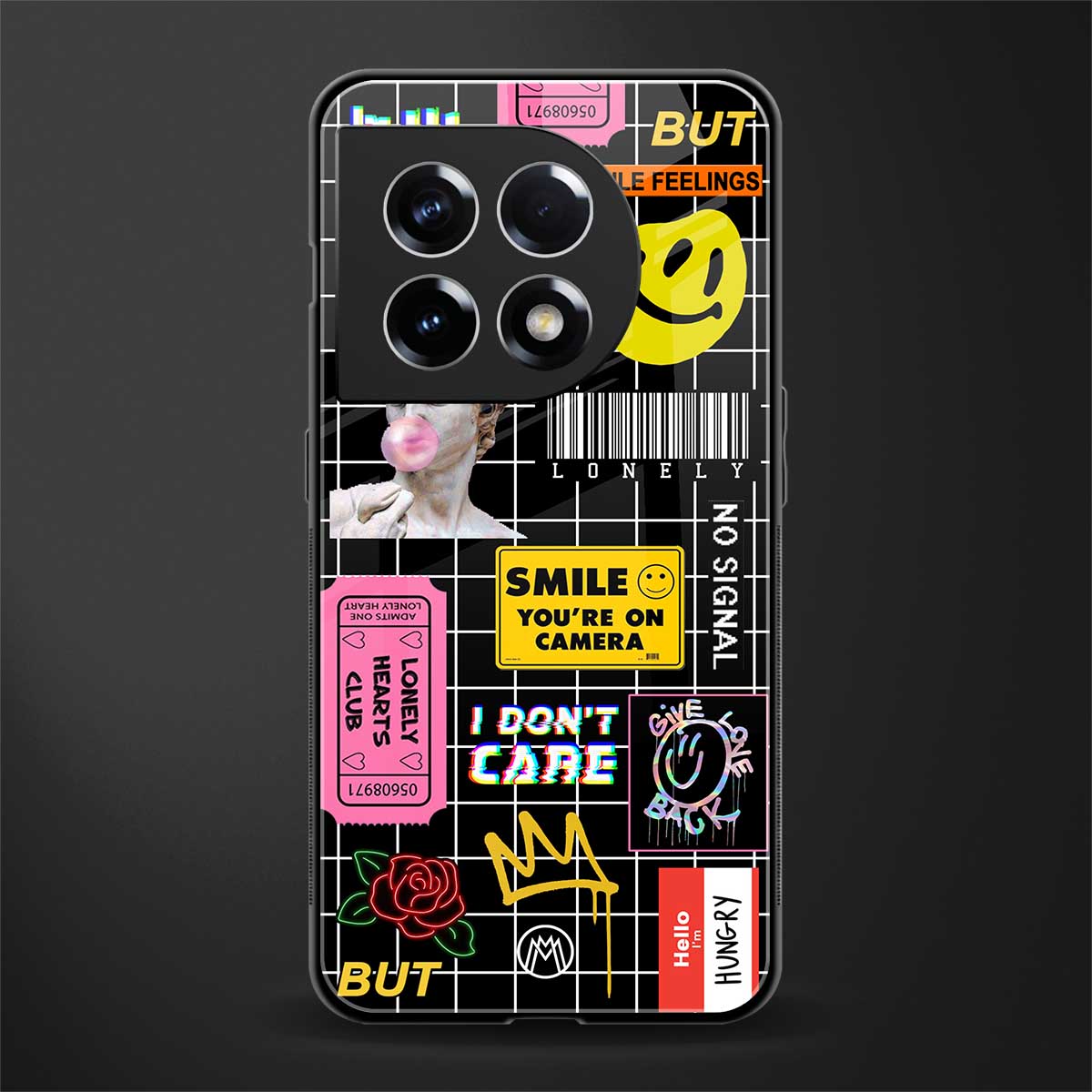 lonely hearts club black back phone cover | glass case for oneplus 11