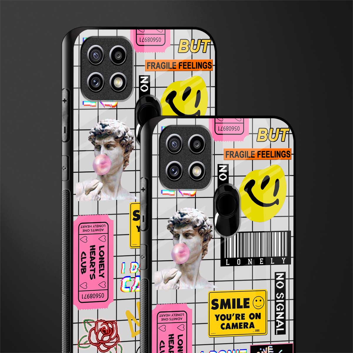 lonely hearts club white glass case for oppo a15s image-2
