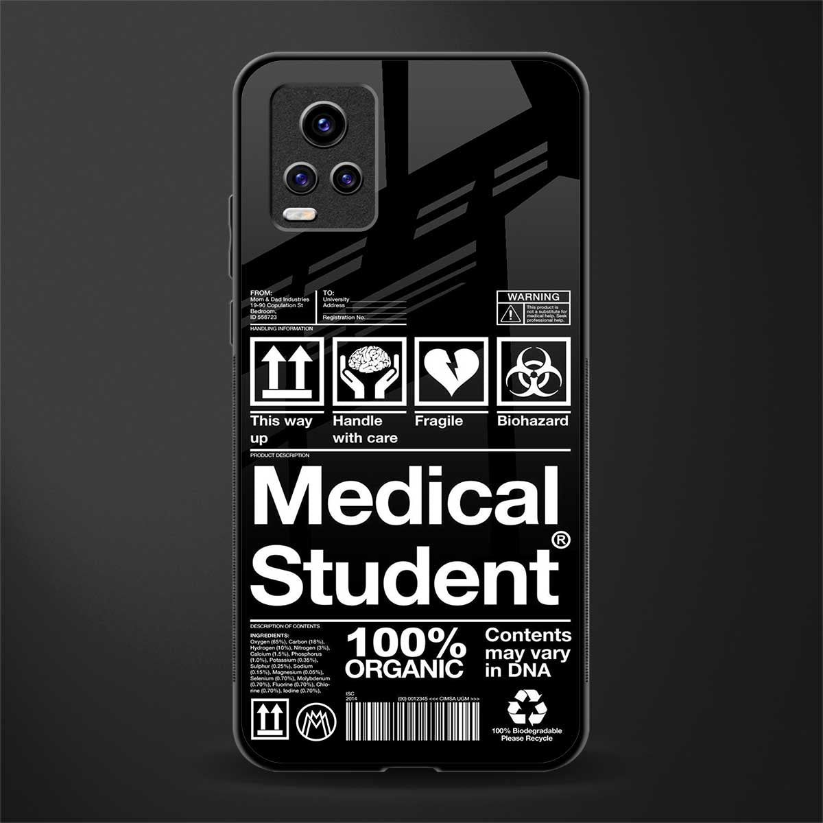 medical student back phone cover | glass case for vivo y73