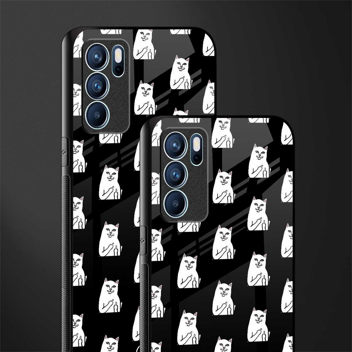 middle finger cat meme glass case for oppo reno6 pro 5g image-2