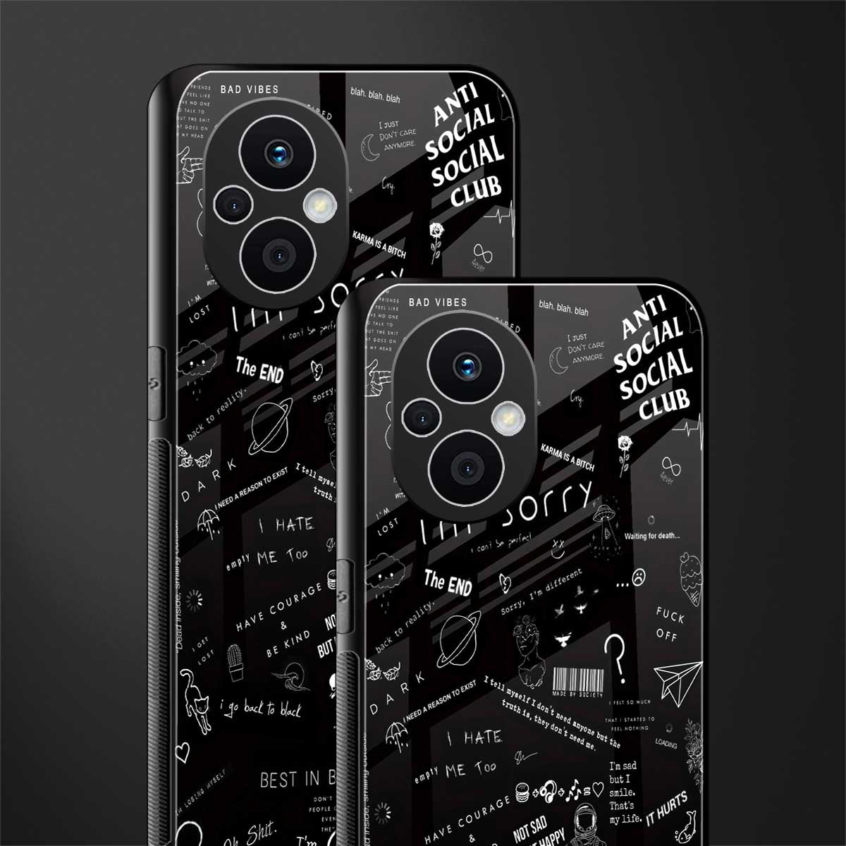 minimalistic black aesthetic collage back phone cover | glass case for oppo f21 pro 5g