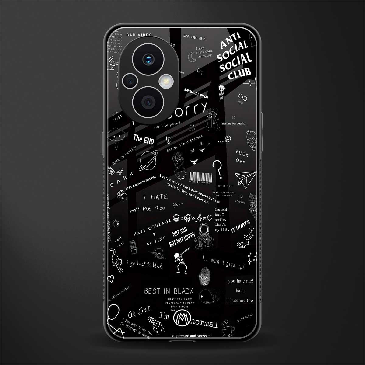 minimalistic black aesthetic collage back phone cover | glass case for oppo f21 pro 5g