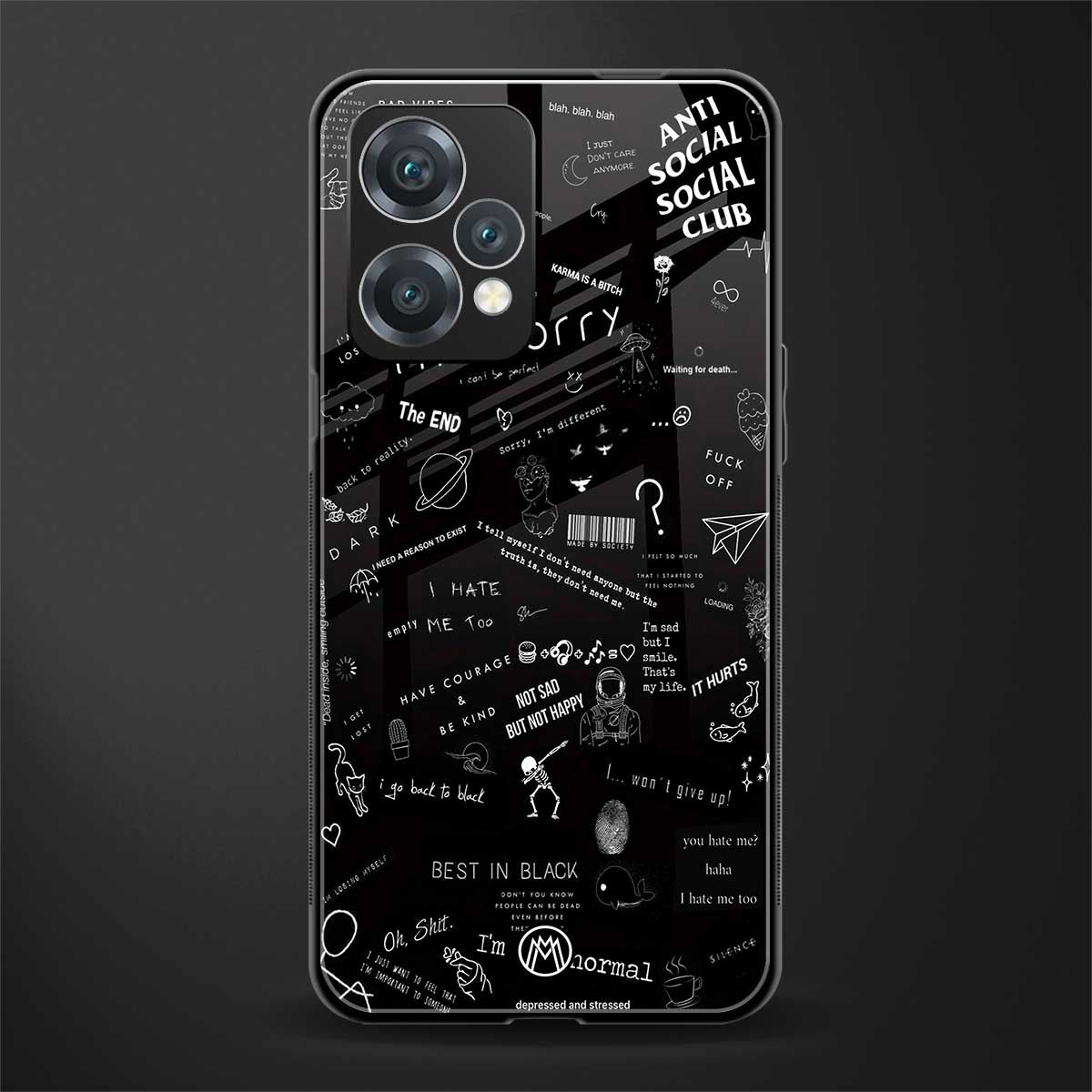 minimalistic black aesthetic collage back phone cover | glass case for oneplus nord ce 2 lite 5g