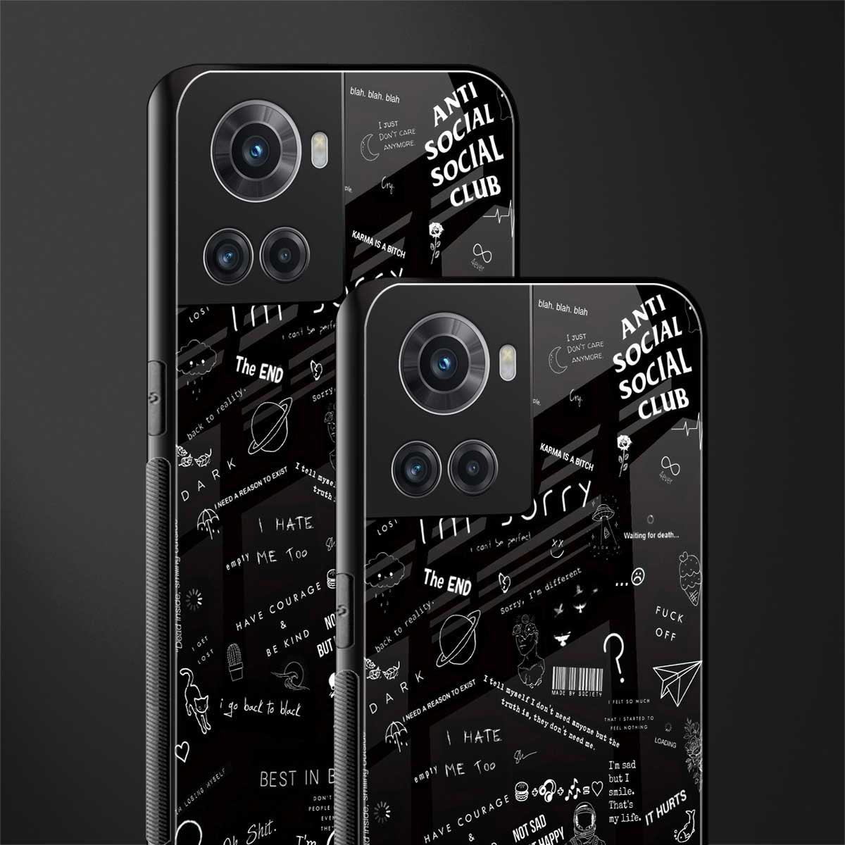 minimalistic black aesthetic collage back phone cover | glass case for oneplus 10r 5g