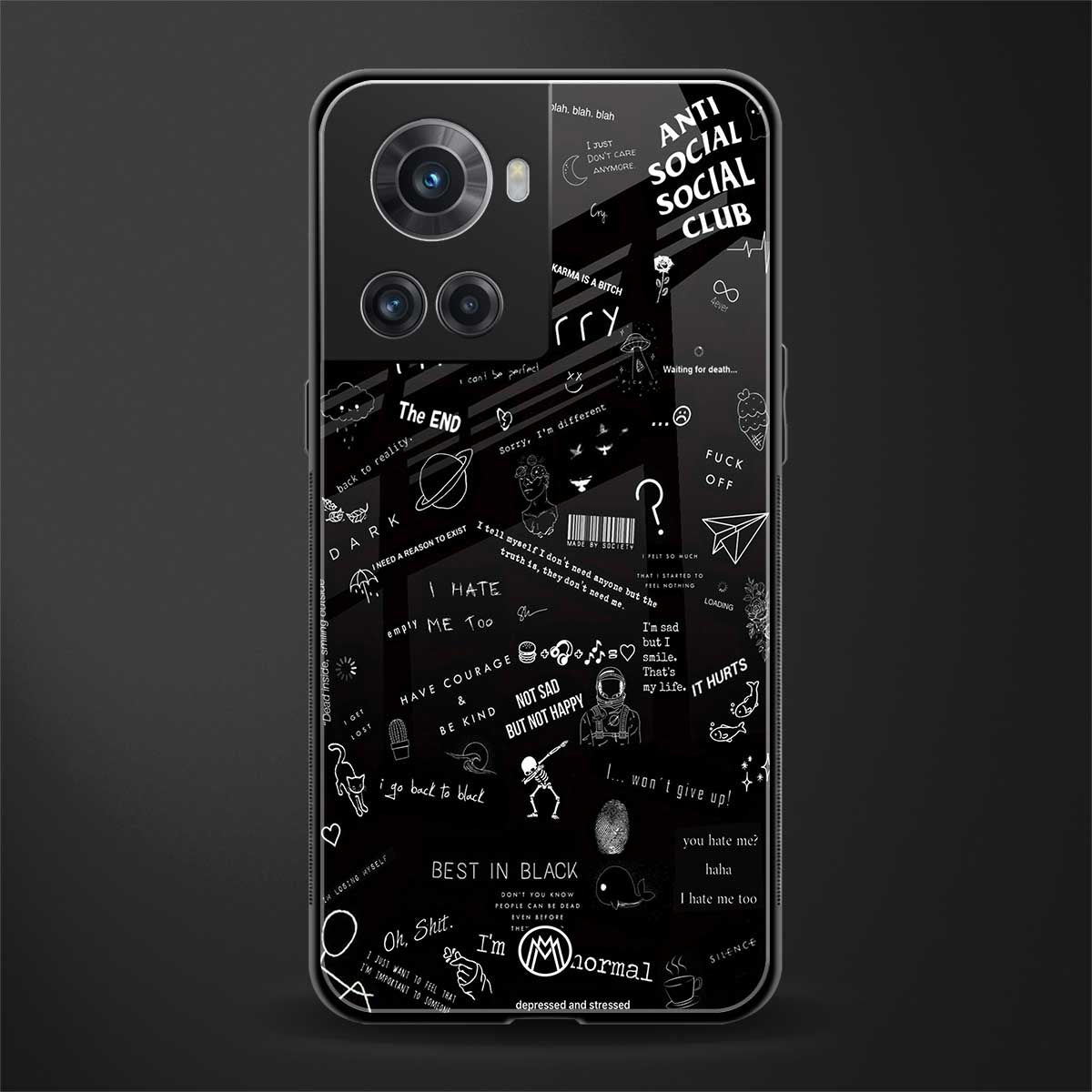 minimalistic black aesthetic collage back phone cover | glass case for oneplus 10r 5g