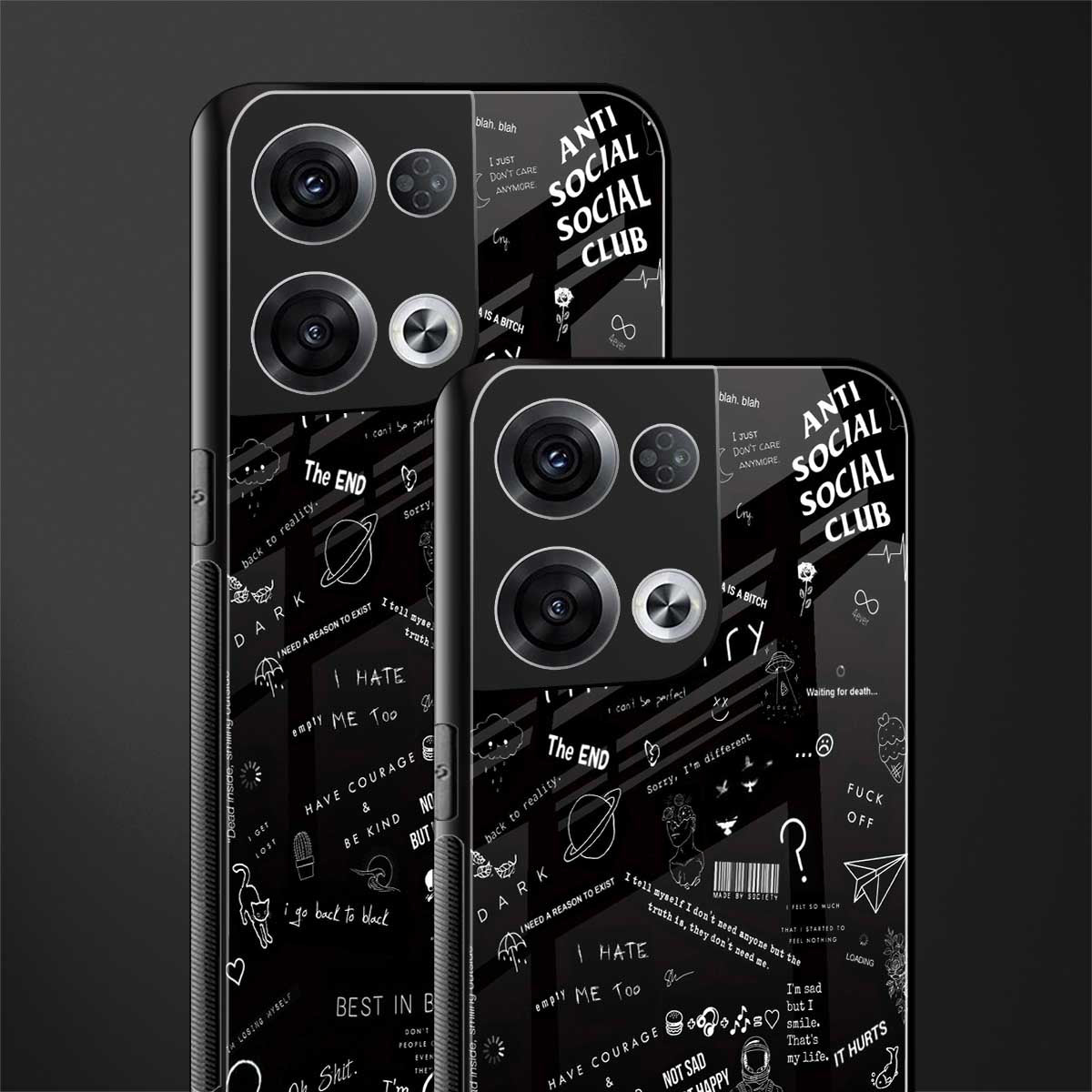 minimalistic black aesthetic collage back phone cover | glass case for oppo reno 8 pro
