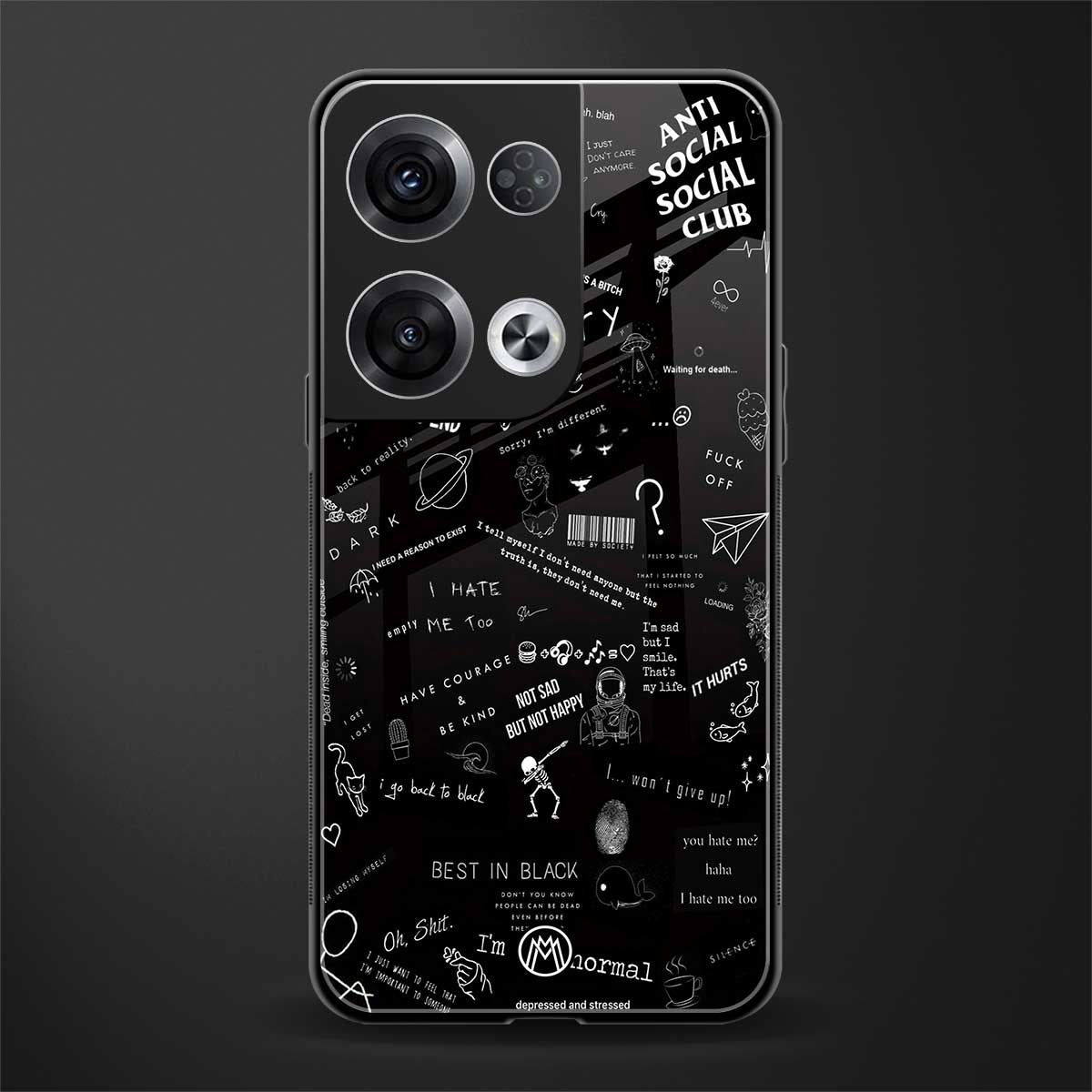 minimalistic black aesthetic collage back phone cover | glass case for oppo reno 8 pro