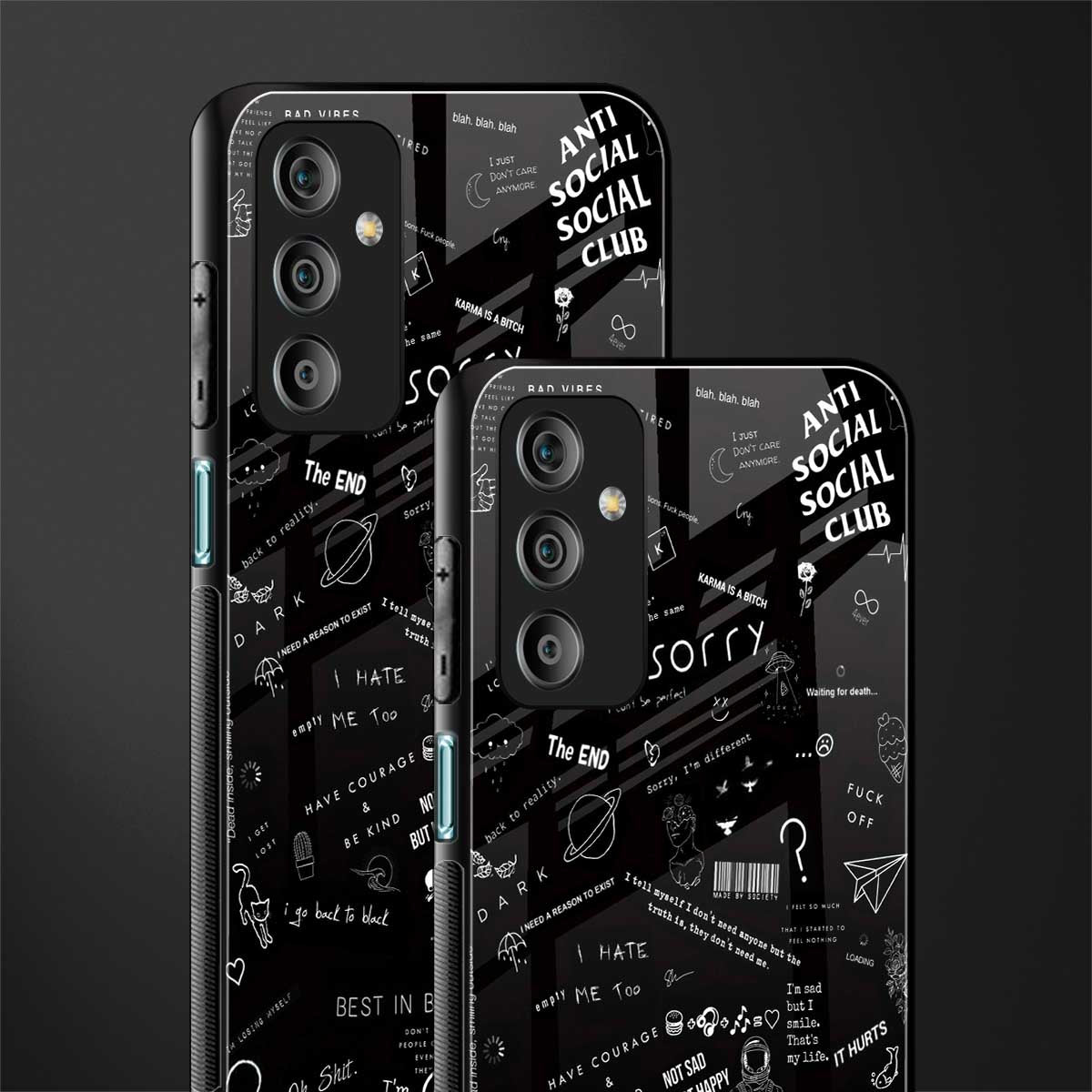 minimalistic black aesthetic collage back phone cover | glass case for samsung galaxy f23 5g