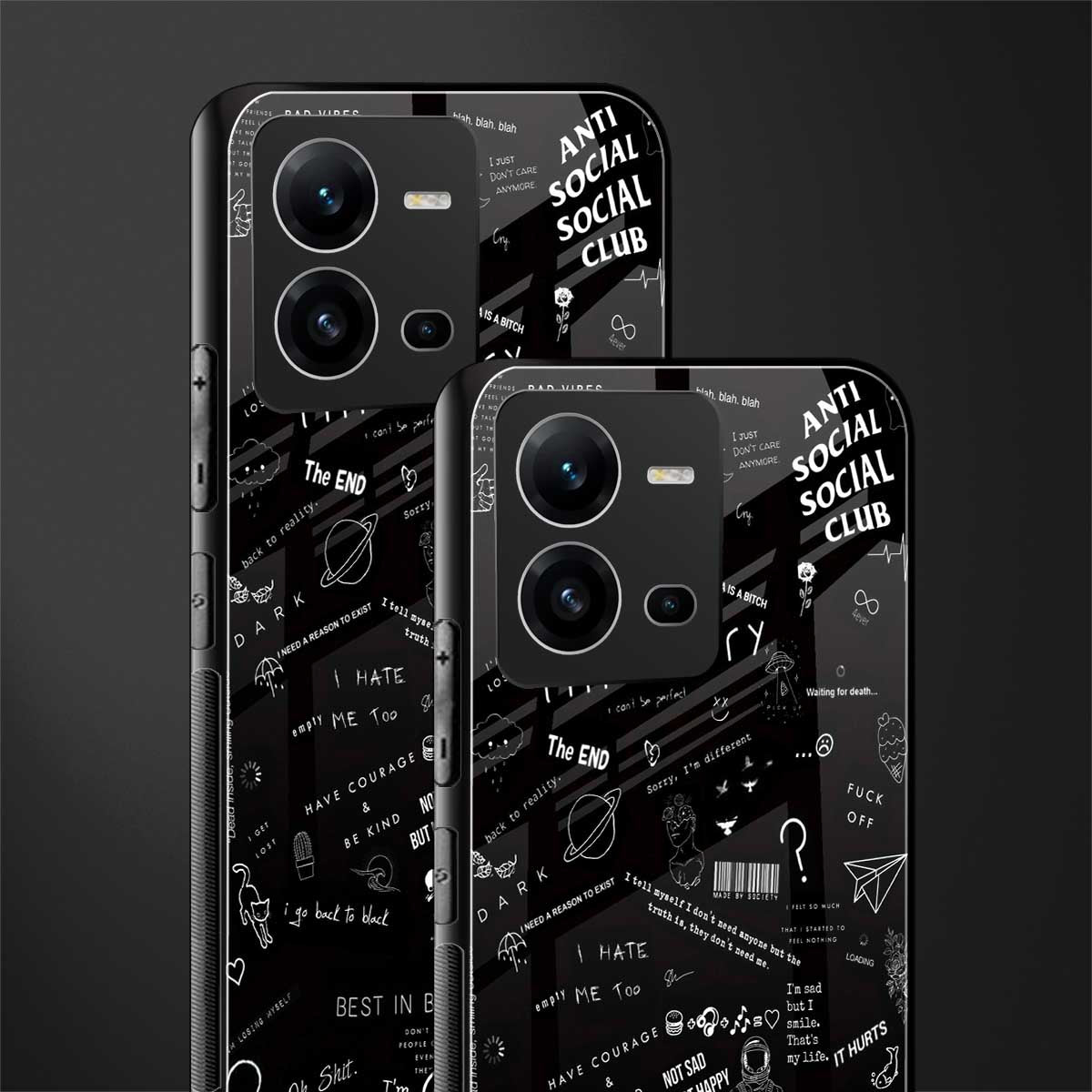 minimalistic black aesthetic collage back phone cover | glass case for vivo v25-5g