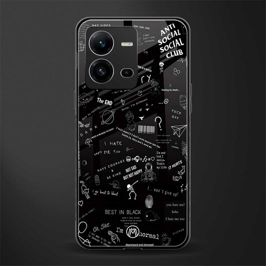 minimalistic black aesthetic collage back phone cover | glass case for vivo v25-5g