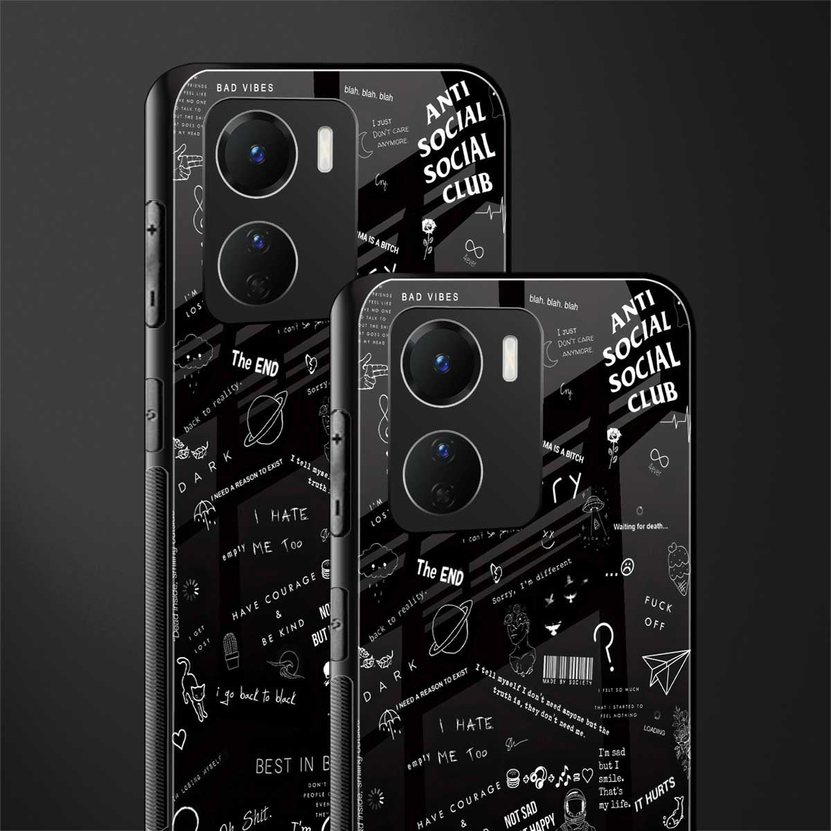 minimalistic black aesthetic collage back phone cover | glass case for vivo y16