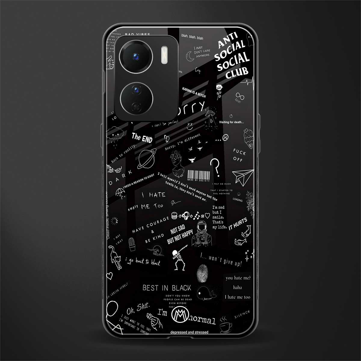 minimalistic black aesthetic collage back phone cover | glass case for vivo y16