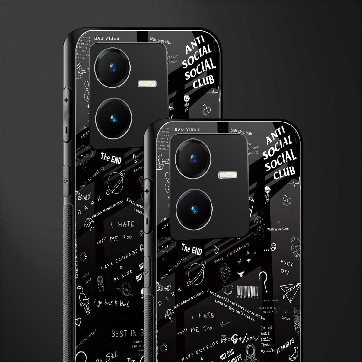 minimalistic black aesthetic collage back phone cover | glass case for vivo y22