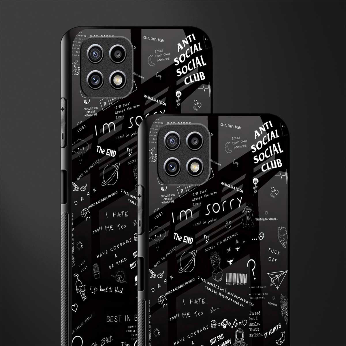 minimalistic black aesthetic collage back phone cover | glass case for samsung galaxy f42