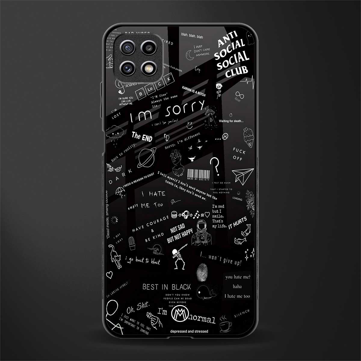 minimalistic black aesthetic collage back phone cover | glass case for samsung galaxy f42