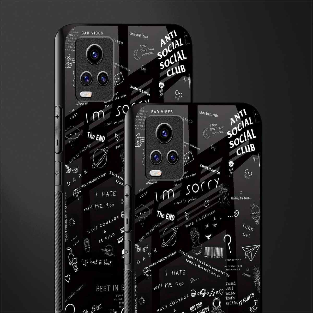 minimalistic black aesthetic collage back phone cover | glass case for vivo v21e 4g