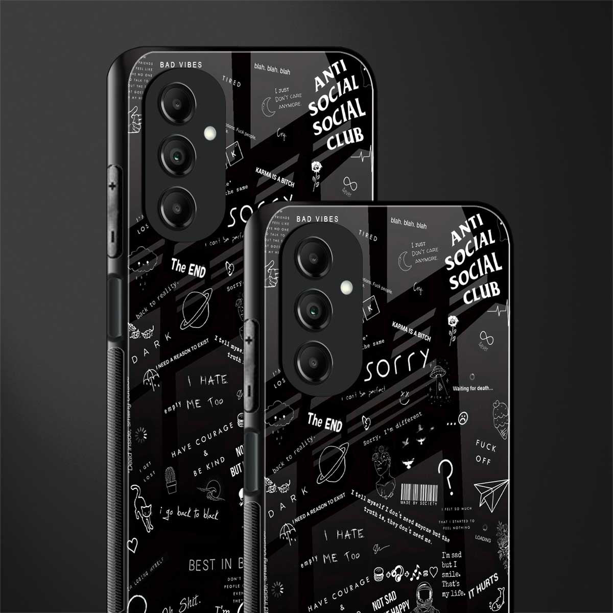minimalistic black aesthetic collage back phone cover | glass case for samsung galaxy a14 5g