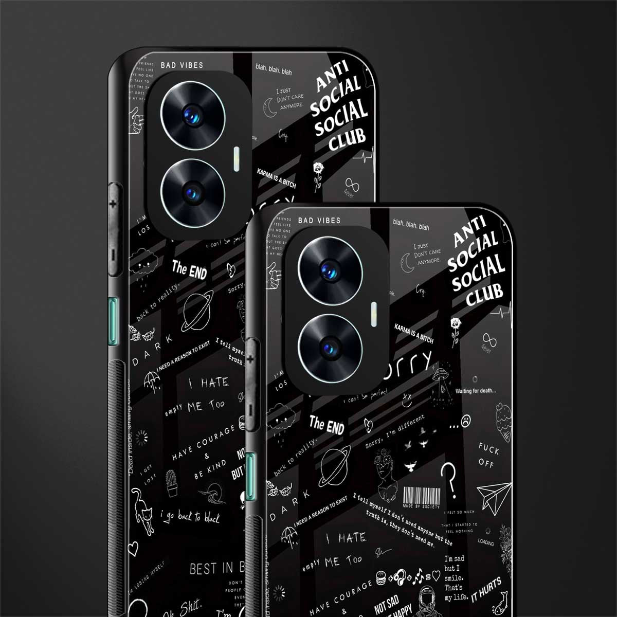 minimalistic black aesthetic collage back phone cover | glass case for realme c55