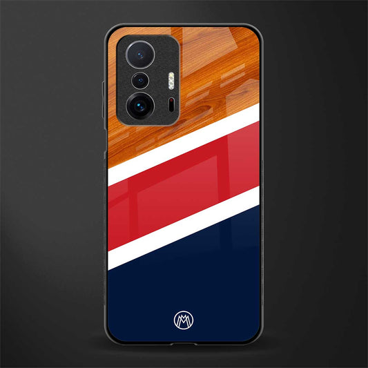 minimalistic wooden pattern glass case for mi 11t pro 5g image