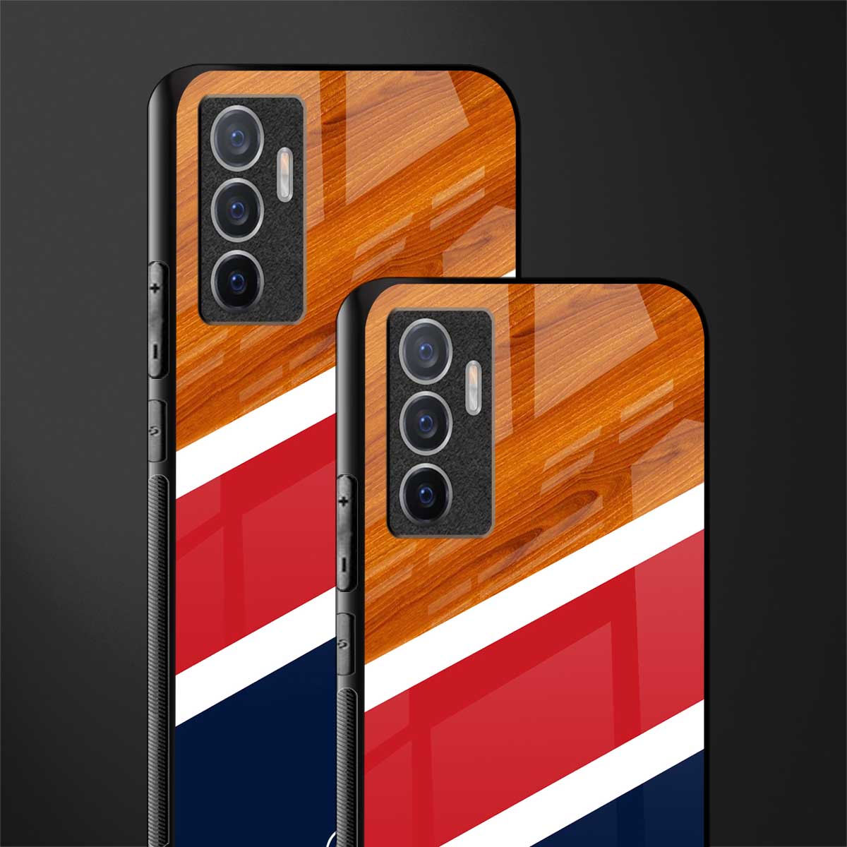minimalistic wooden pattern glass case for vivo v23e image-2