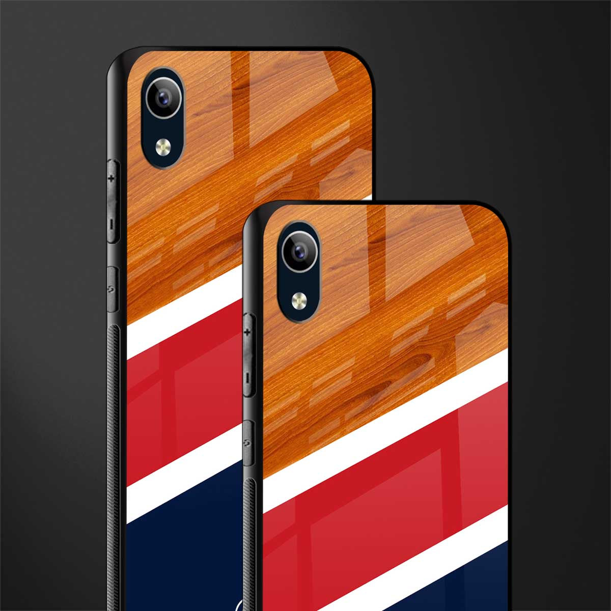 minimalistic wooden pattern glass case for vivo y1s without fingerprint image-2