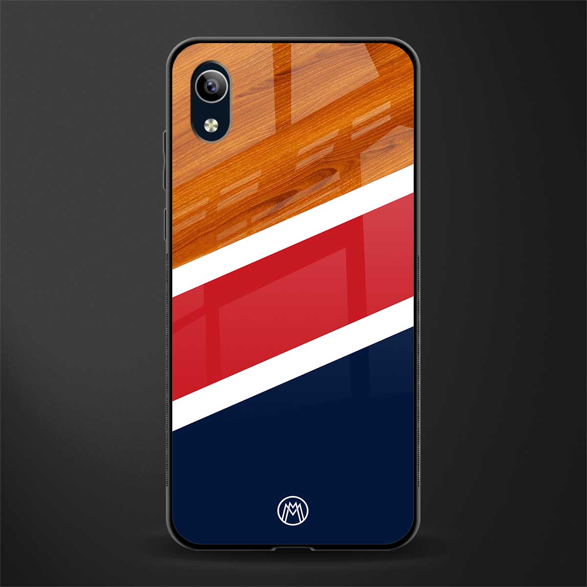 minimalistic wooden pattern glass case for vivo y1s without fingerprint image