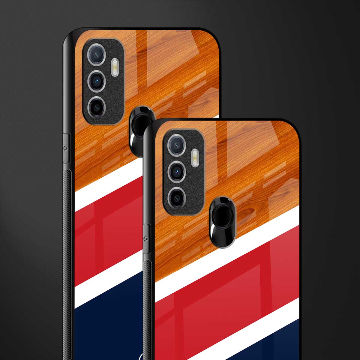 minimalistic wooden pattern glass case for oppo a53 image-2