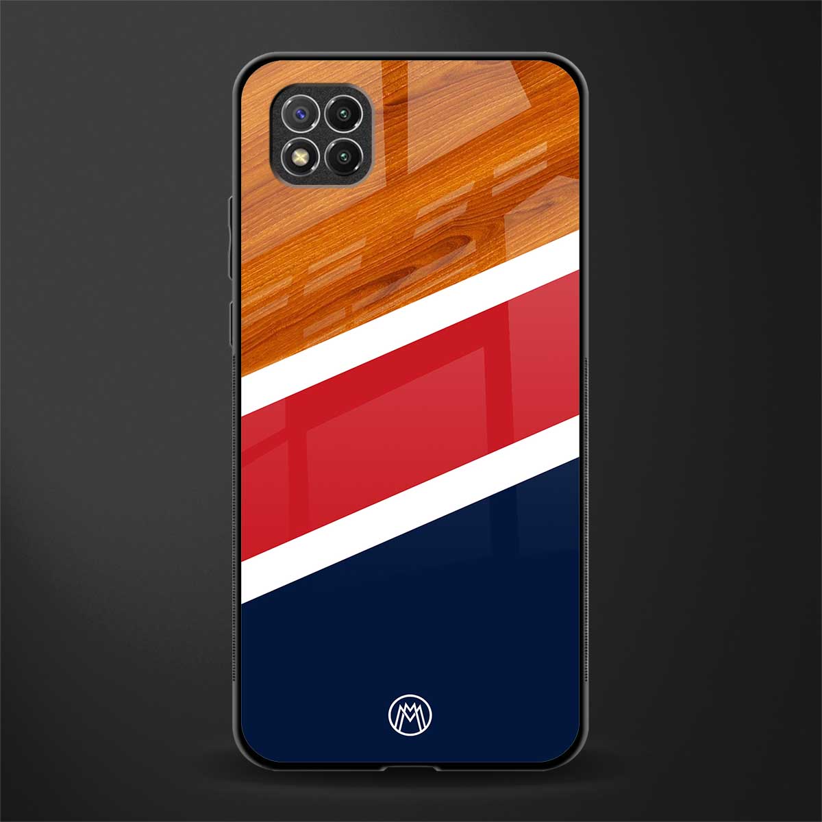 minimalistic wooden pattern glass case for poco c3 image