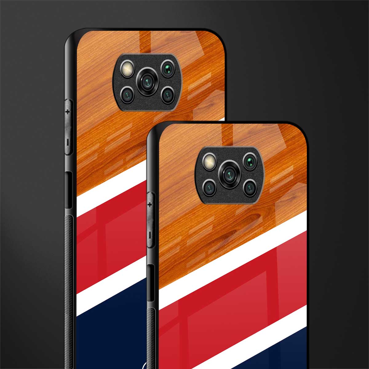 minimalistic wooden pattern glass case for poco x3 image-2