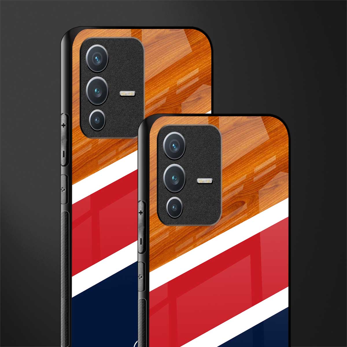 minimalistic wooden pattern glass case for vivo v23 5g image-2