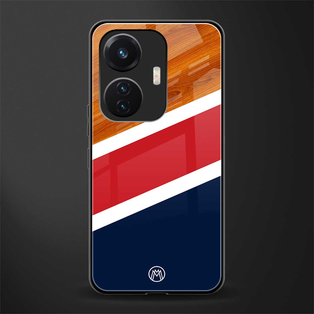 minimalistic wooden pattern back phone cover | glass case for vivo t1 44w 4g