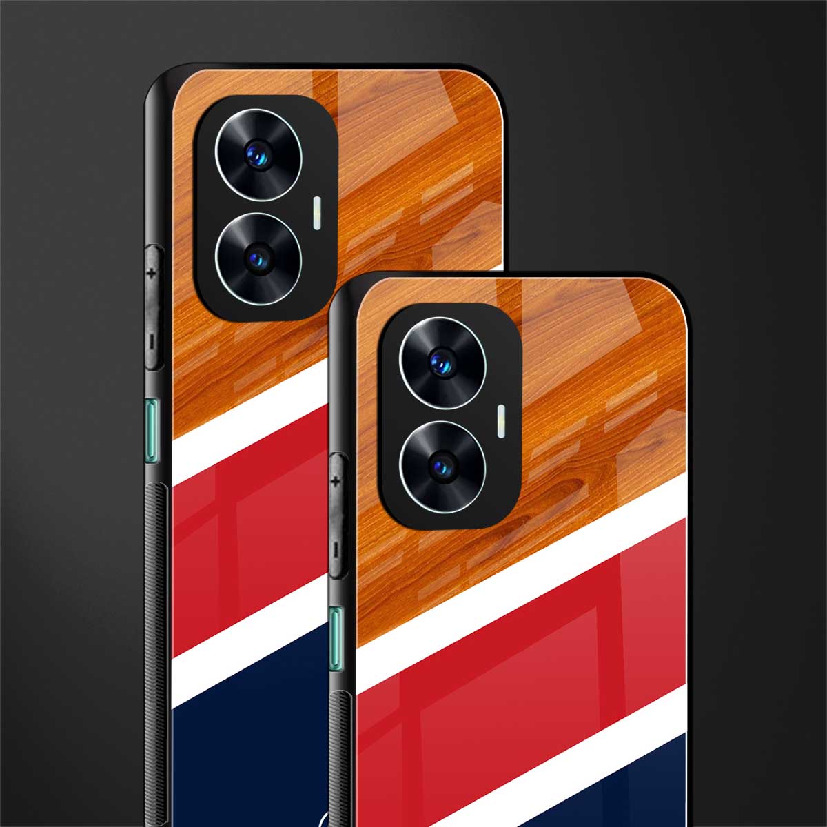 minimalistic wooden pattern back phone cover | glass case for realme c55