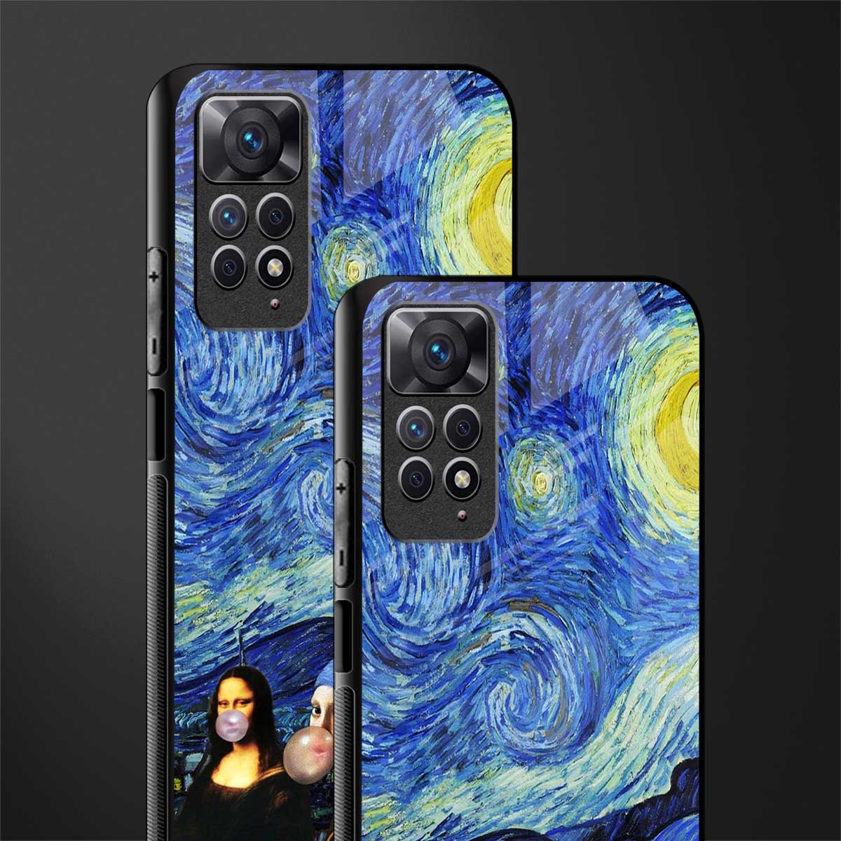 mona lisa starry night glass case for redmi note 11 pro image-2